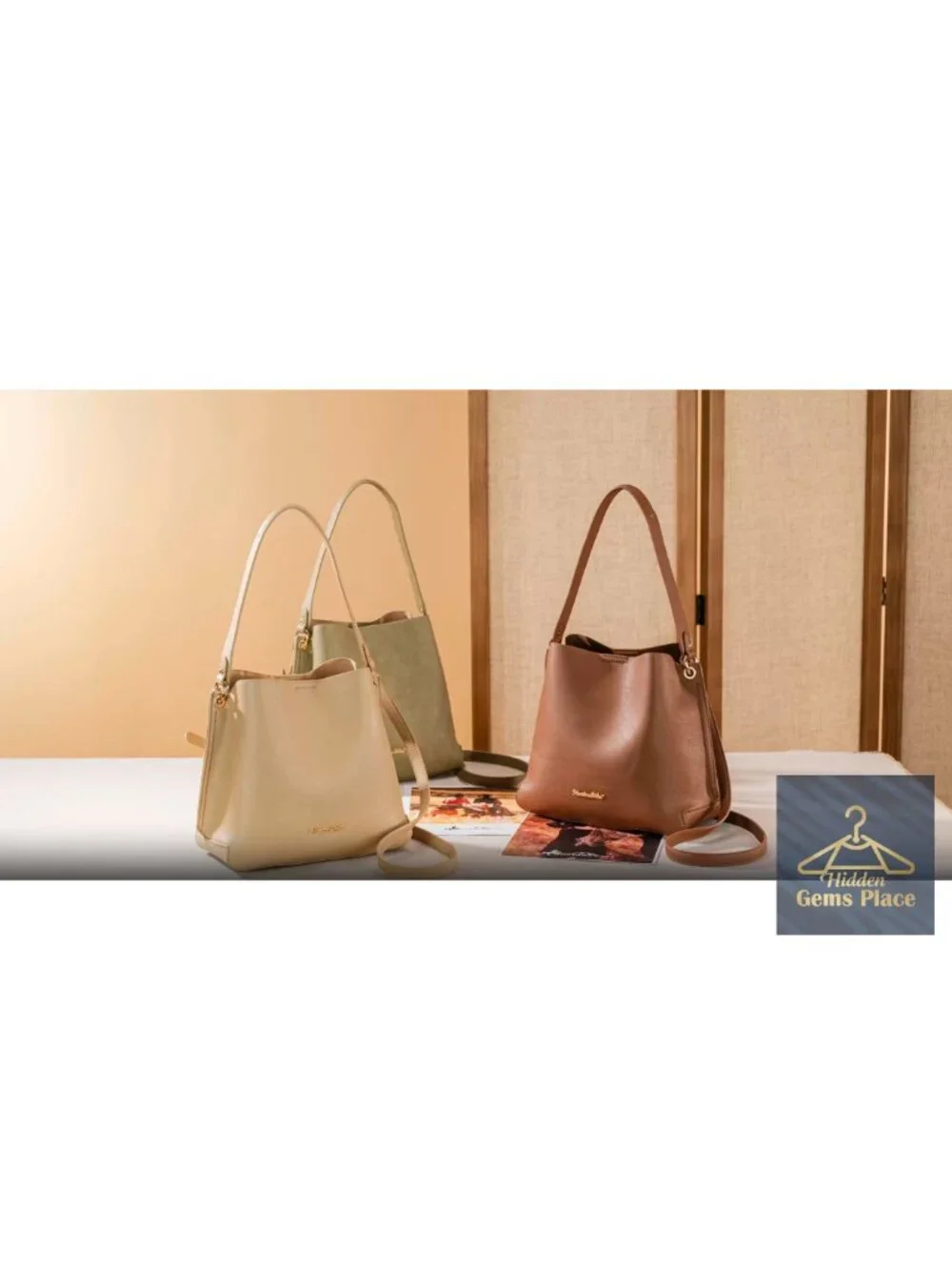 Medium Hobo Bag with 3 Compartments, Detachable Crossbody Strap, Faux Leather
